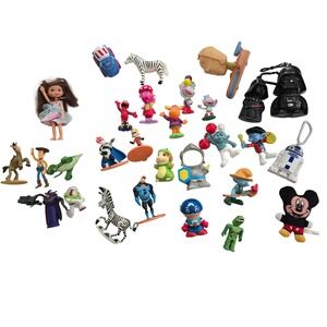 Mixed Toy Figure Lot Disney Pixar Star Wars Smurfs Mickey Mouse 25+pc Multi Good